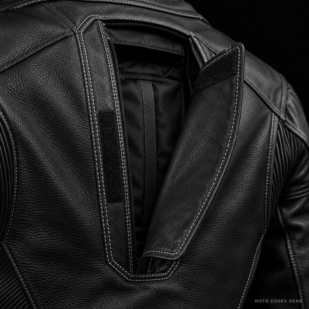 Touring Leather Motorcycle Jacket – Armor Pocket Detail