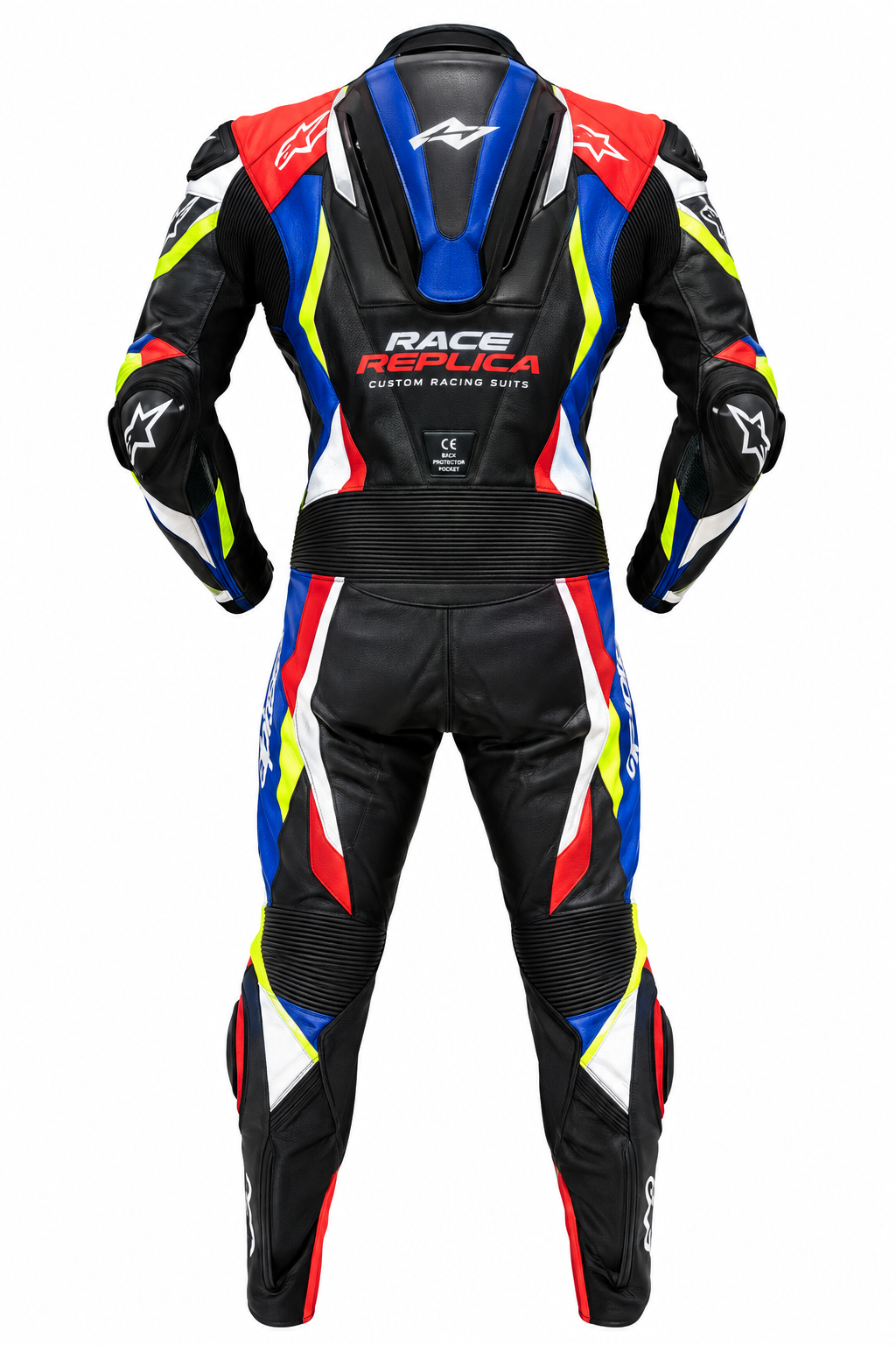 Custom Race Replica Leather Suit – Back View with Aero Hump