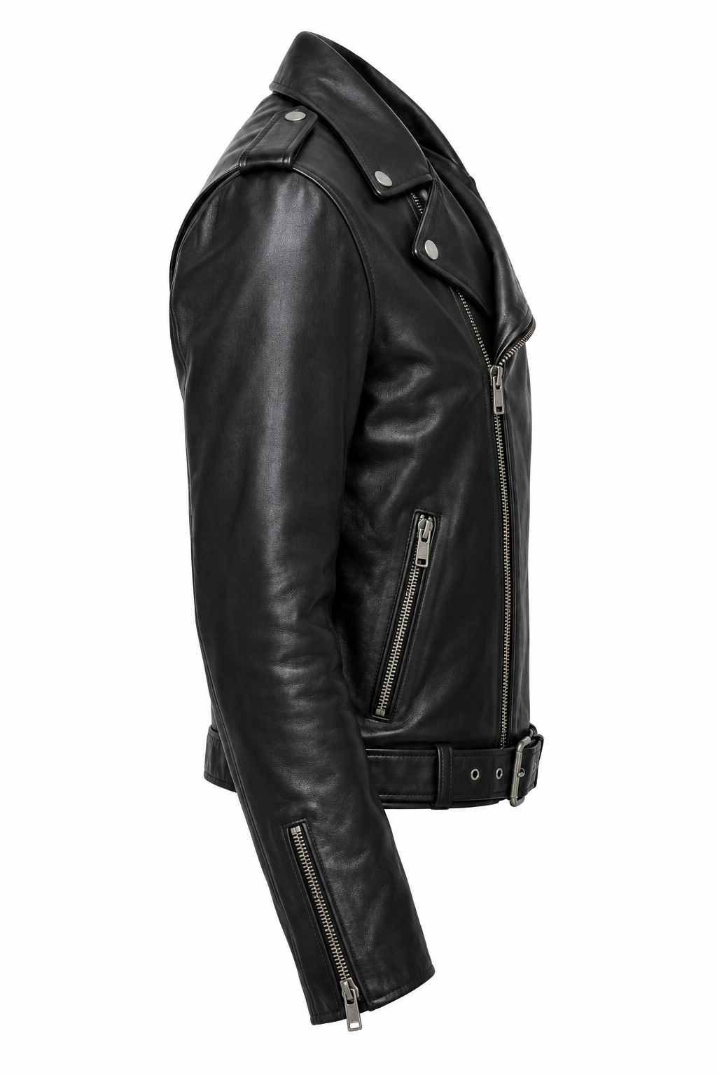 Asymmetric Biker Leather Jacket - Classic Zip