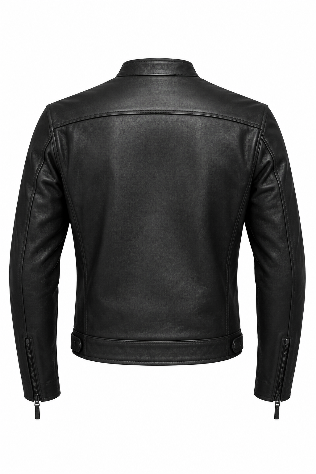 Cafe Racer Leather Motorcycle Jacket - Classic Band Collar