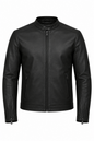 Cafe Racer Leather Motorcycle Jacket - Classic Band Collar