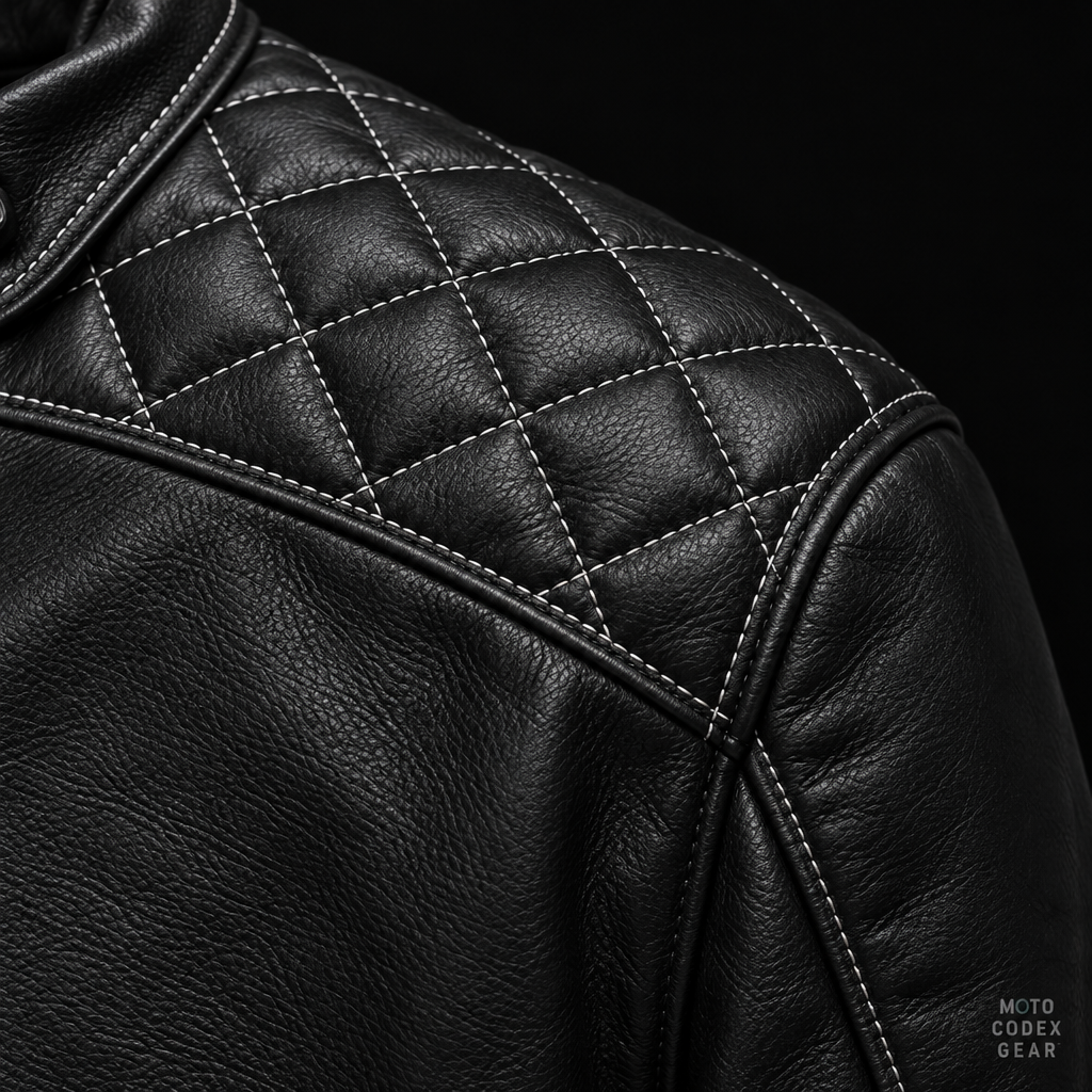 Classic Biker Leather Motorcycle Jacket – Quilted Yoke Detail