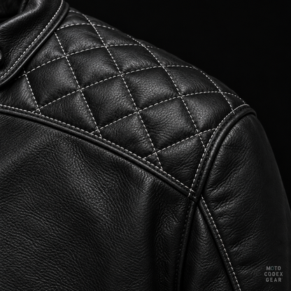 Classic Biker Leather Motorcycle Jacket – Quilted Yoke Detail