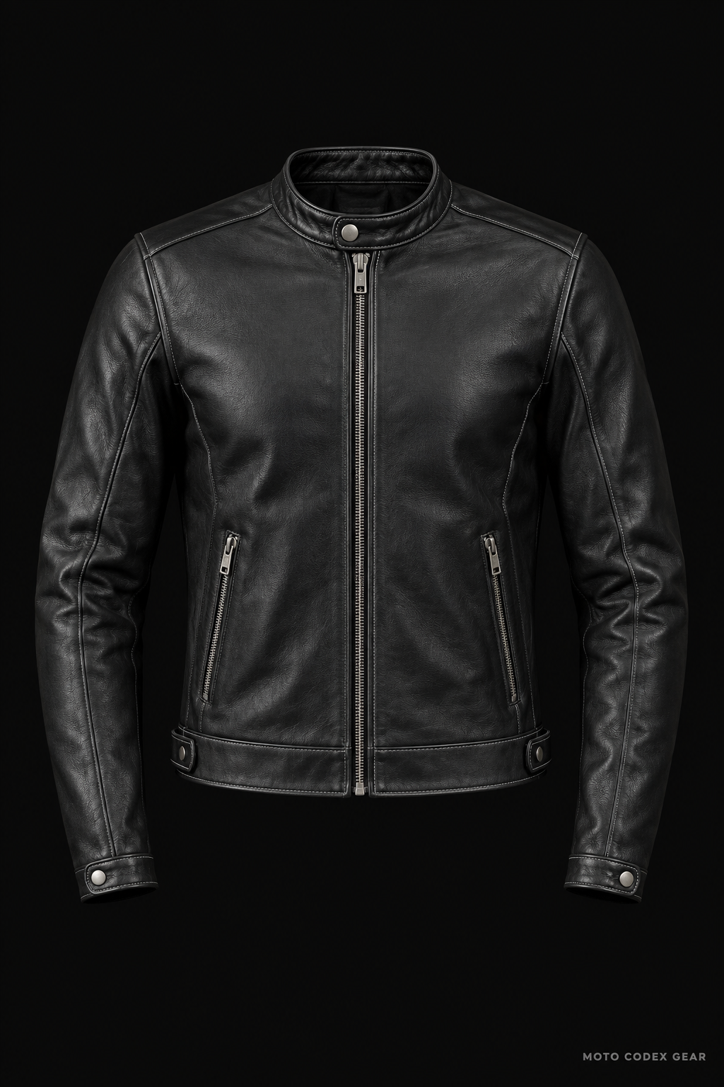 Café Racer Leather Motorcycle Jacket – Front View