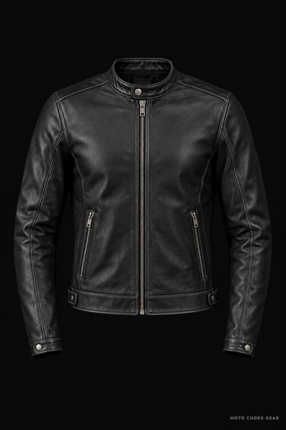 Café Racer Leather Motorcycle Jacket – Front View