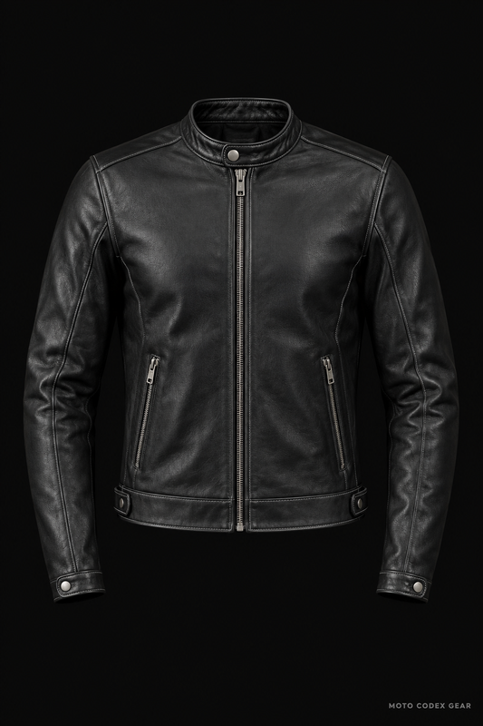 Café Racer Leather Motorcycle Jacket – Front View