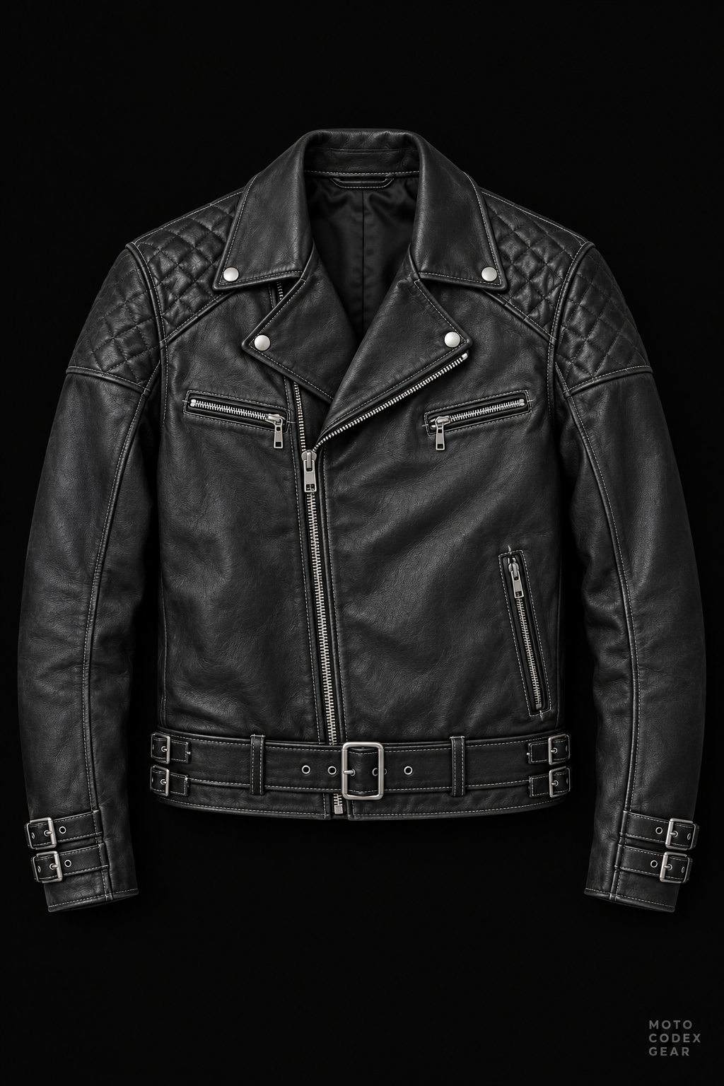 Classic Biker Leather Motorcycle Jacket – Front View