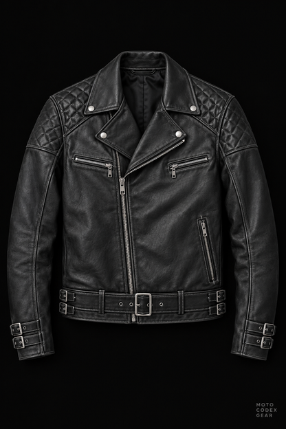 Classic Biker Leather Motorcycle Jacket – Front View