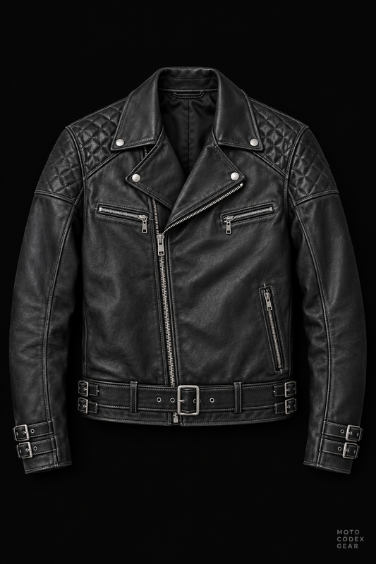 Classic Biker Leather Motorcycle Jacket – Front View