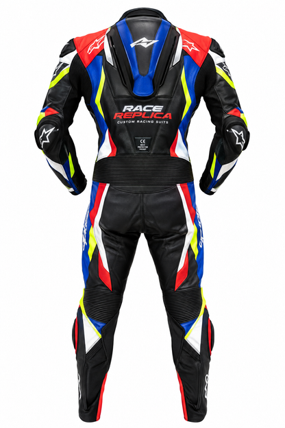 Custom Race Replica Leather Suit – Back View with Aero Hump