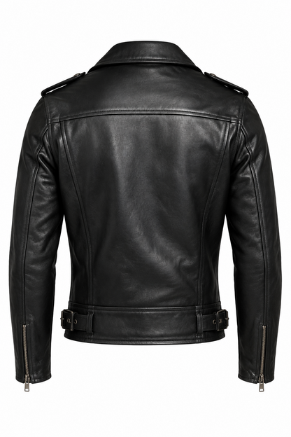 Asymmetric Biker Leather Jacket - Classic Zip