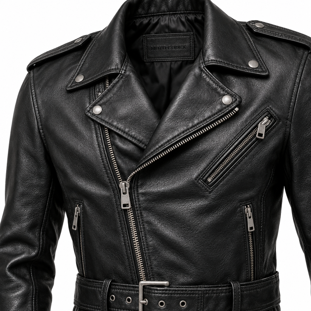 Asymmetric Biker Leather Jacket - Classic Zip