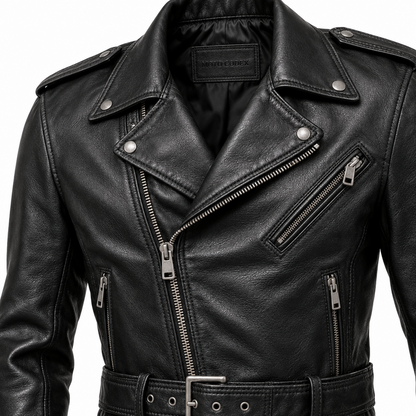 Asymmetric Biker Leather Jacket - Classic Zip