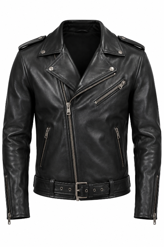 Asymmetric Biker Leather Jacket - Classic Zip