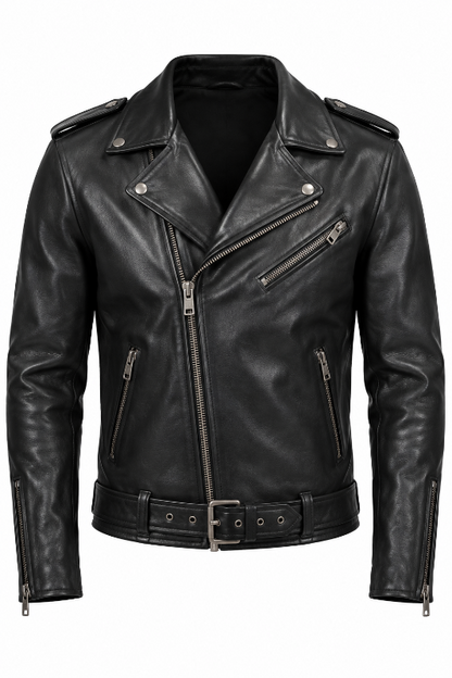 Asymmetric Biker Leather Jacket - Classic Zip