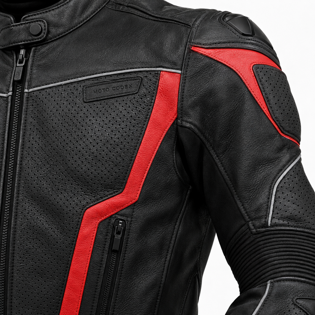 Sport Perforated Leather Motorcycle Jacket - Summer